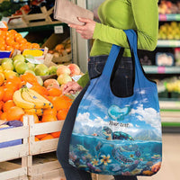 Personalised Palau Kayangel Atoll Grocery Bag Turtle With Coral Reef Under Water