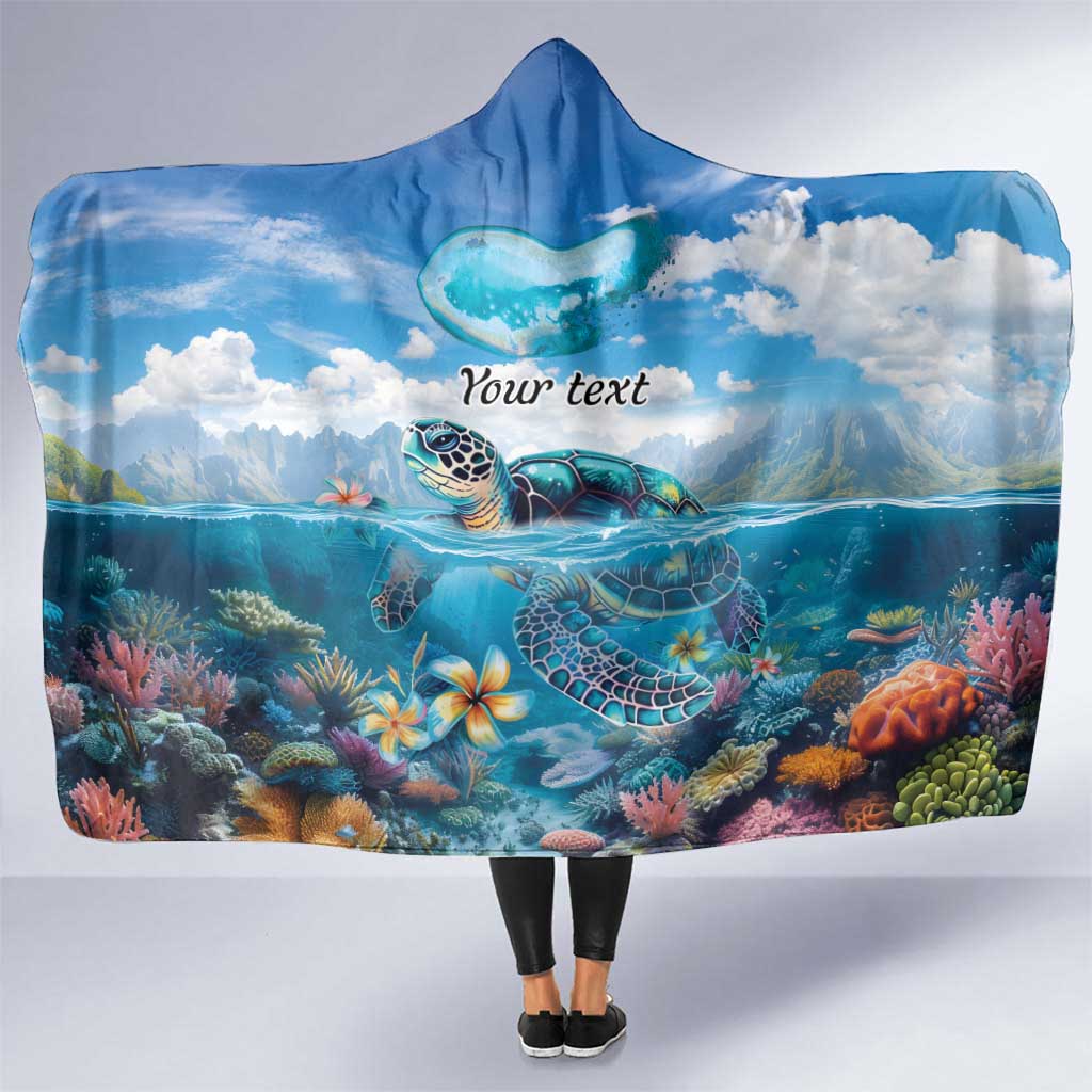Personalised Palau Kayangel Atoll Hooded Blanket Turtle With Coral Reef Under Water LT9 One Size Blue - Polynesian Pride