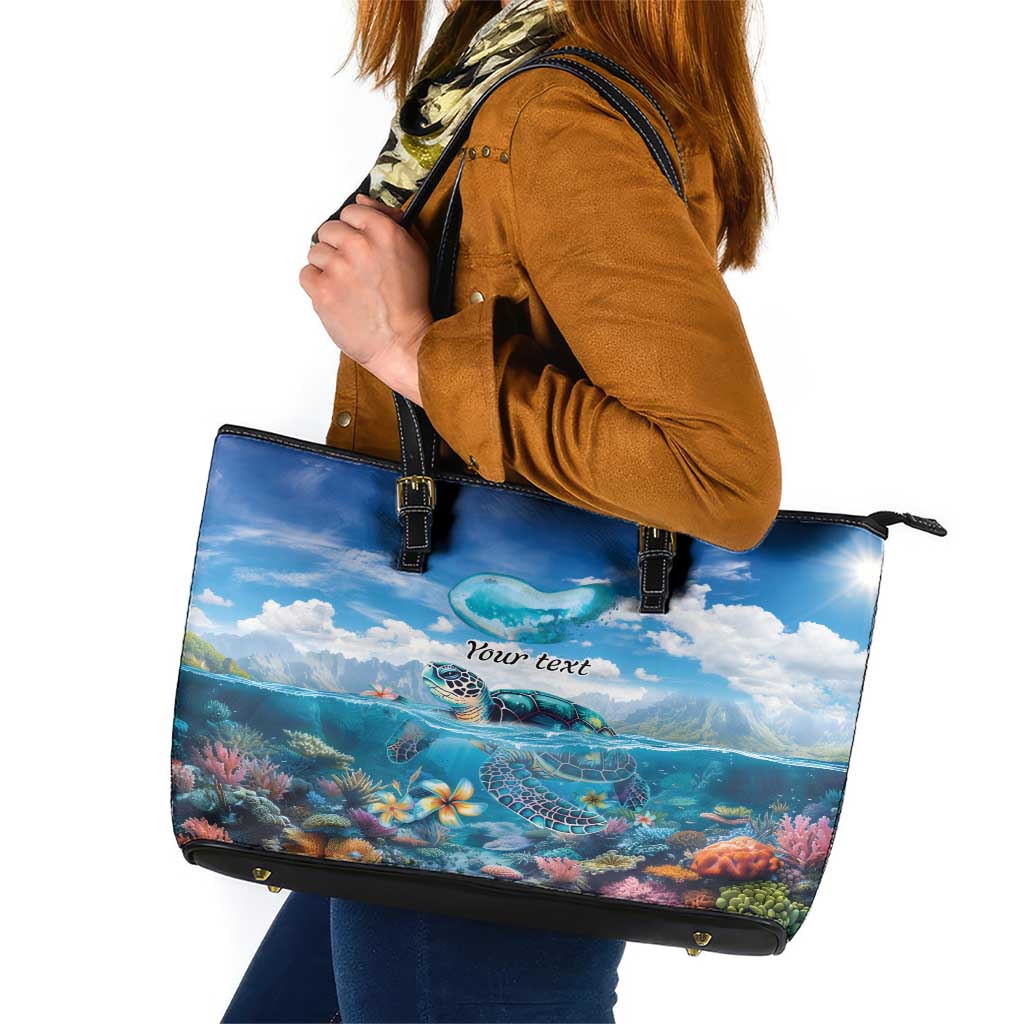 Personalised Palau Kayangel Atoll Leather Tote Bag Turtle With Coral Reef Under Water LT9 Blue - Polynesian Pride
