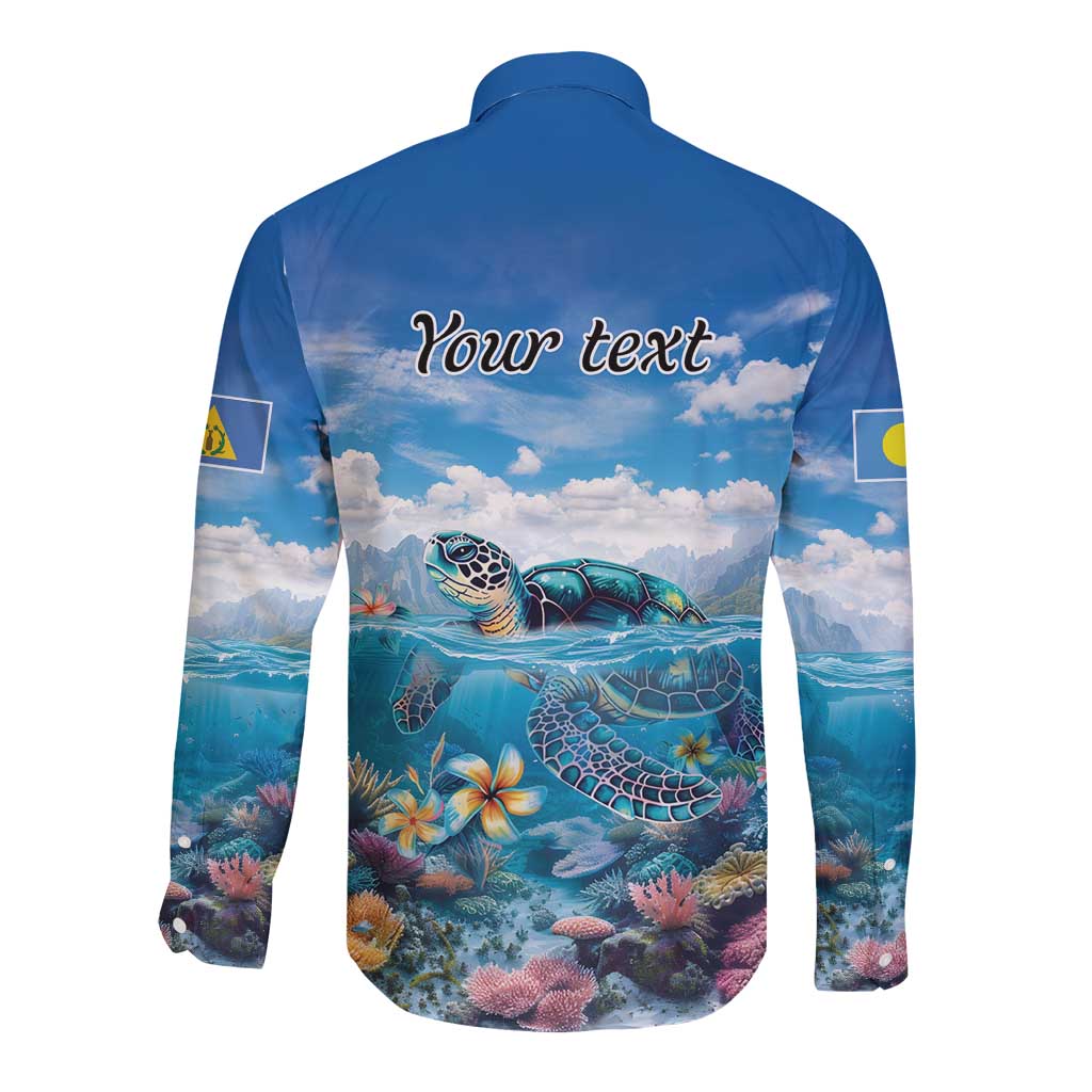 Personalised Palau Kayangel Atoll Long Sleeve Button Shirt Turtle With Coral Reef Under Water LT9 - Polynesian Pride