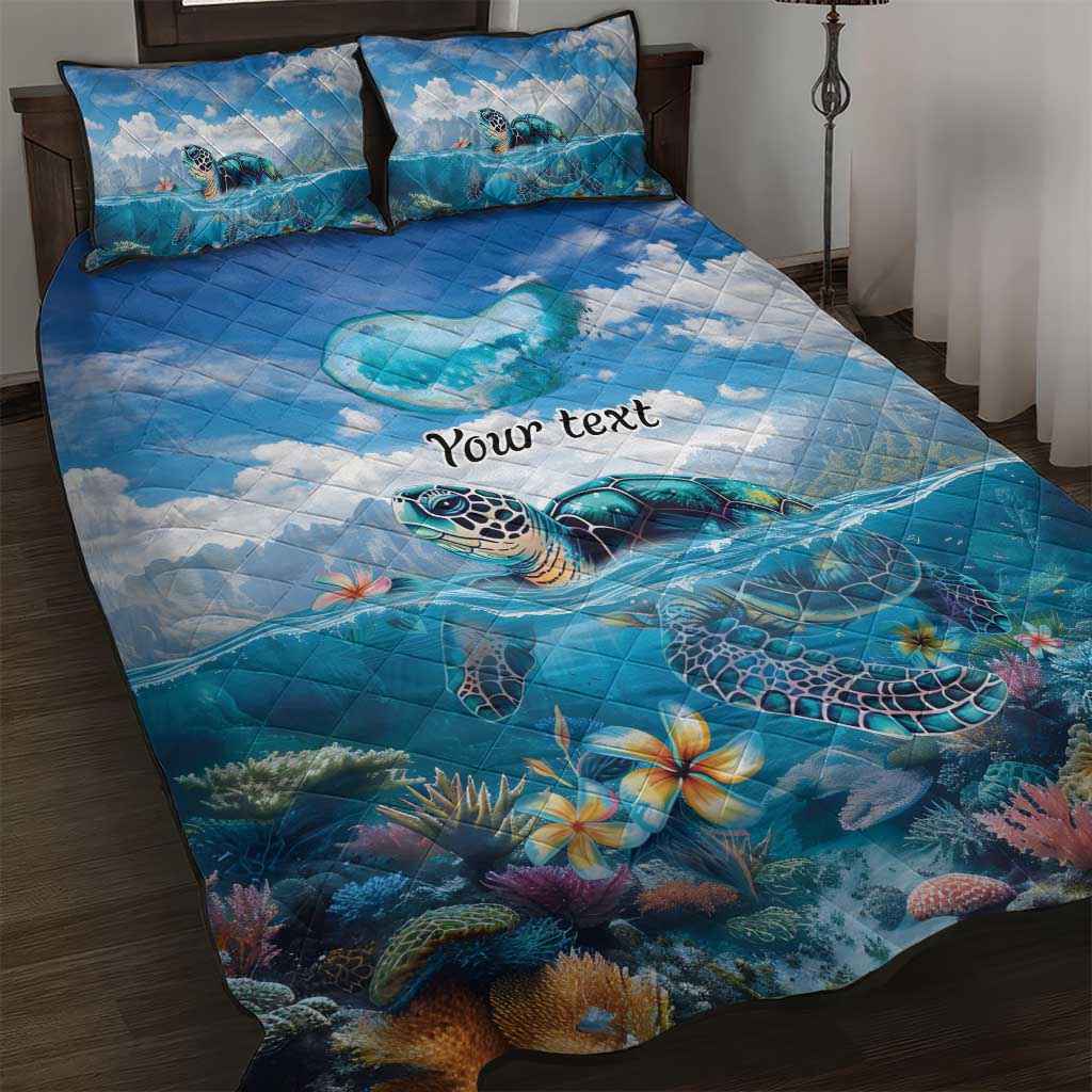 Personalised Palau Kayangel Atoll Quilt Bed Set Turtle With Coral Reef Under Water LT9 Blue - Polynesian Pride