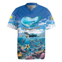 Personalised Palau Kayangel Atoll Rugby Jersey Turtle With Coral Reef Under Water LT9 Blue - Polynesian Pride