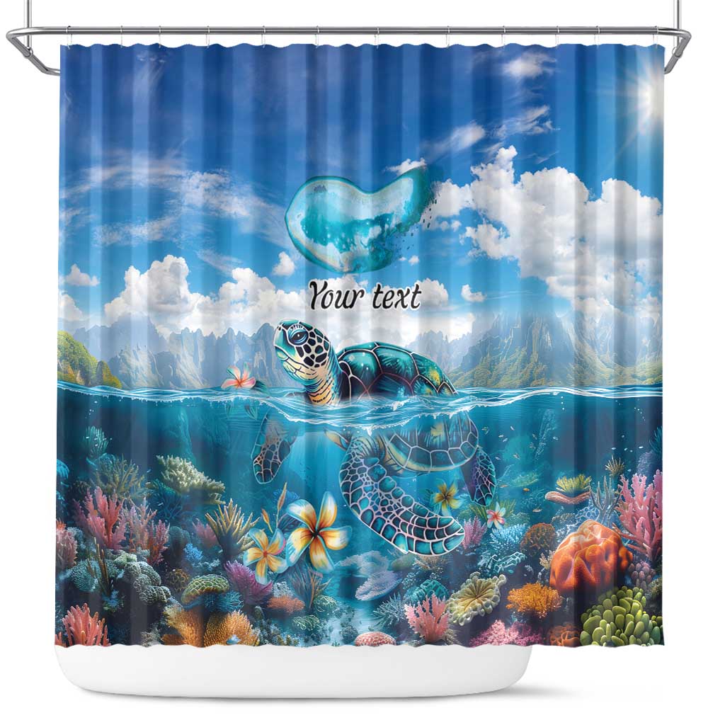 Personalised Palau Kayangel Atoll Shower Curtain Turtle With Coral Reef Under Water LT9 Blue - Polynesian Pride