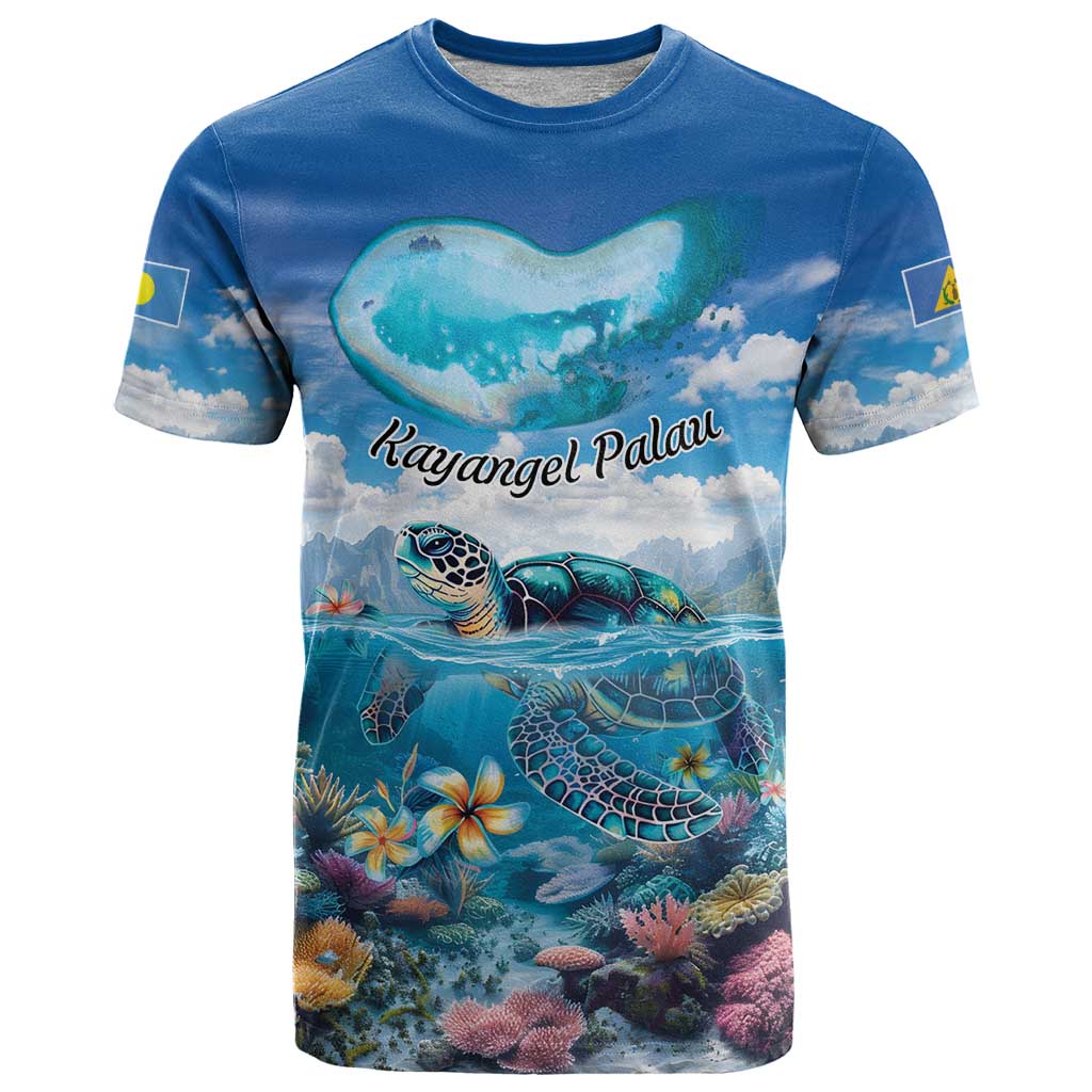 Personalised Palau Kayangel Atoll T Shirt Turtle With Coral Reef Under Water LT9 Blue - Polynesian Pride