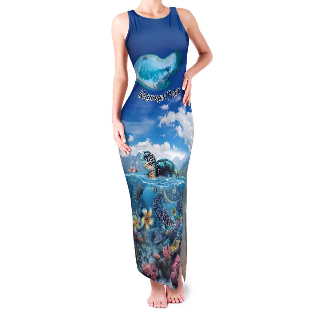 Personalised Palau Kayangel Atoll Tank Maxi Dress Turtle With Coral Reef Under Water LT9 Women Blue - Polynesian Pride