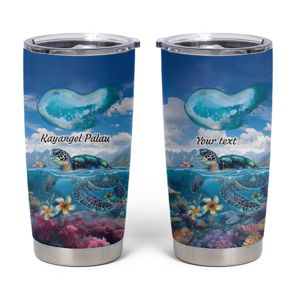 Personalised Palau Kayangel Atoll Tumbler Cup Turtle With Coral Reef Under Water LT9 Blue - Polynesian Pride