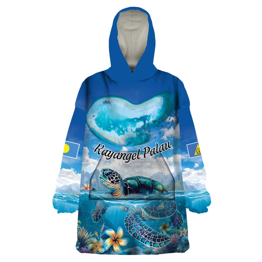 Personalised Palau Kayangel Atoll Wearable Blanket Hoodie Turtle With Coral Reef Under Water LT9 One Size Blue - Polynesian Pride