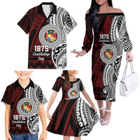 Personalised Tonga Constitution Day 1875 Family Matching Off The Shoulder Long Sleeve Dress and Hawaiian Shirt Polynesian Tribal Tattoo LT9 - Polynesian Pride
