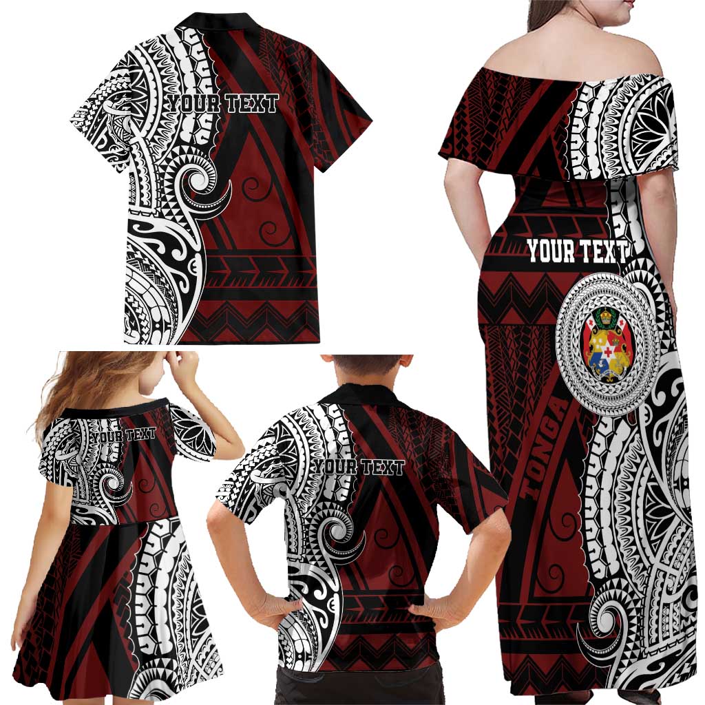 Personalised Tonga Constitution Day 1875 Family Matching Off Shoulder Maxi Dress and Hawaiian Shirt Polynesian Tribal Tattoo LT9 - Polynesian Pride