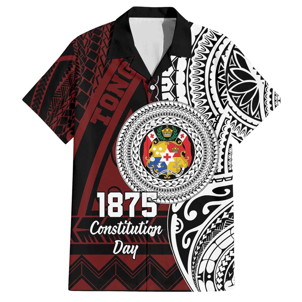 Personalised Tonga Constitution Day 1875 Family Matching Off Shoulder Maxi Dress and Hawaiian Shirt Polynesian Tribal Tattoo LT9 Dad's Shirt - Short Sleeve Red - Polynesian Pride