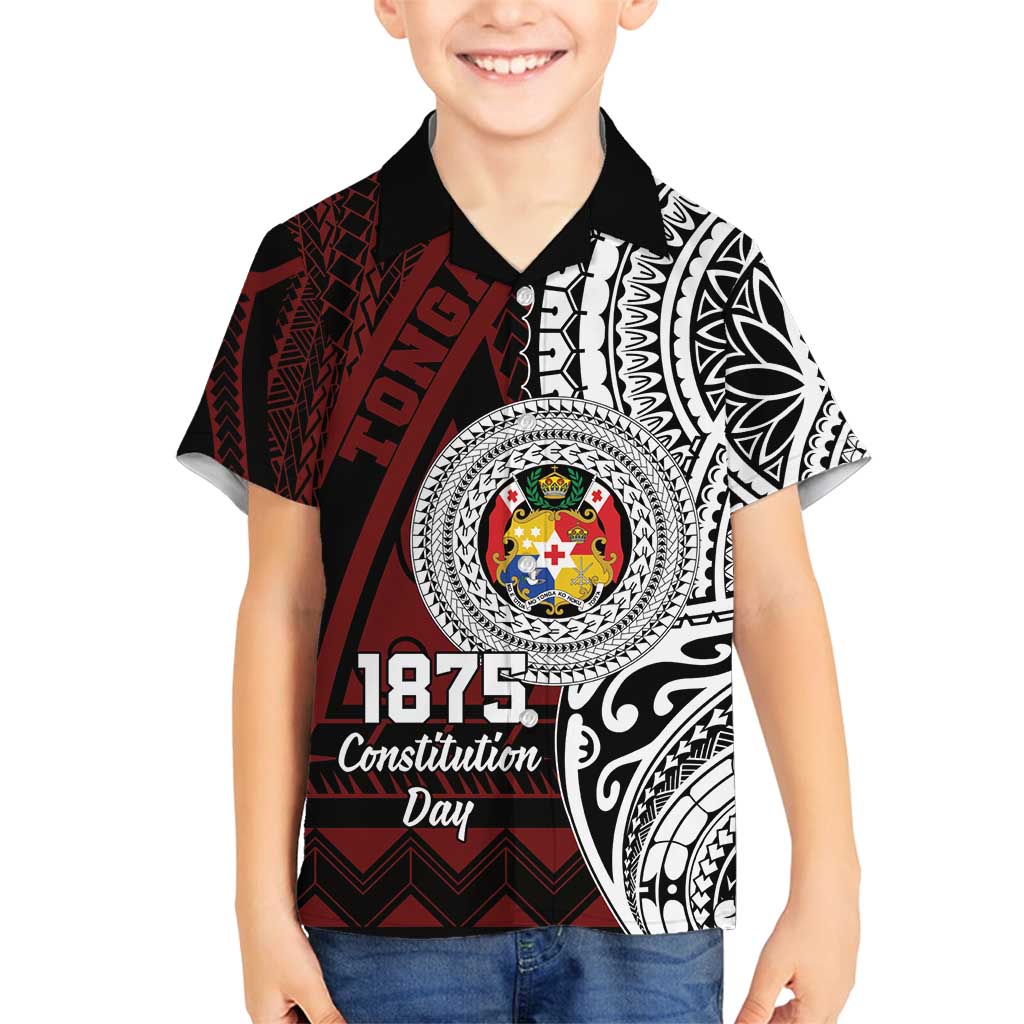 Personalised Tonga Constitution Day 1875 Family Matching Off Shoulder Maxi Dress and Hawaiian Shirt Polynesian Tribal Tattoo LT9 Son's Shirt Red - Polynesian Pride
