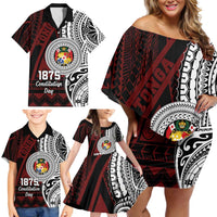 Personalised Tonga Constitution Day 1875 Family Matching Off Shoulder Short Dress and Hawaiian Shirt Polynesian Tribal Tattoo LT9 - Polynesian Pride
