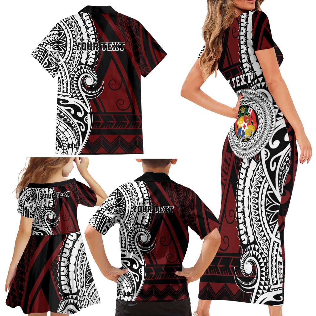 Personalised Tonga Constitution Day 1875 Family Matching Short Sleeve Bodycon Dress and Hawaiian Shirt Polynesian Tribal Tattoo