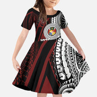 Personalised Tonga Constitution Day 1875 Family Matching Tank Maxi Dress and Hawaiian Shirt Polynesian Tribal Tattoo LT9 Daughter's Dress Red - Polynesian Pride
