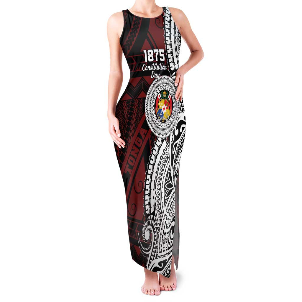 Personalised Tonga Constitution Day 1875 Family Matching Tank Maxi Dress and Hawaiian Shirt Polynesian Tribal Tattoo LT9 Mom's Dress Red - Polynesian Pride