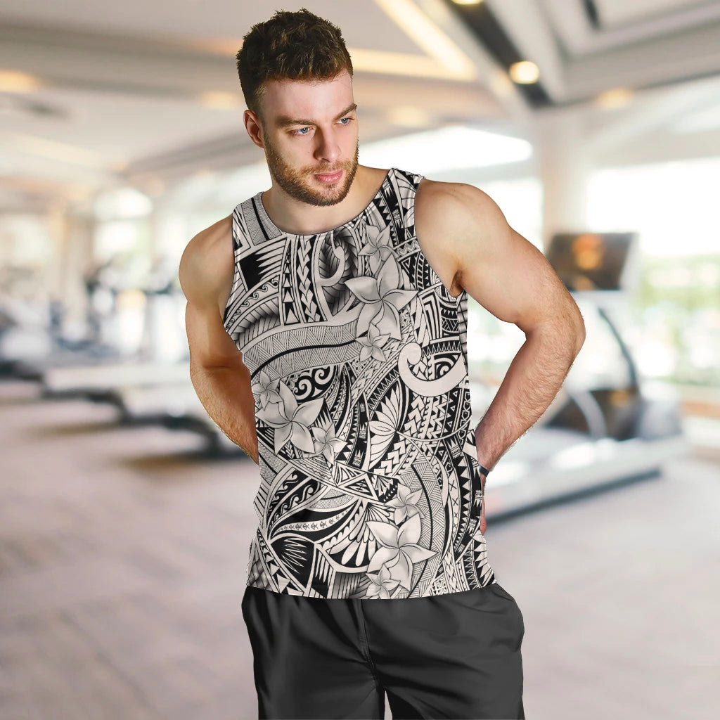 Polynesia Men Tank Top Tribal Polynesian Spirit With Beige Pacific Flowers LT9 - Polynesian Pride