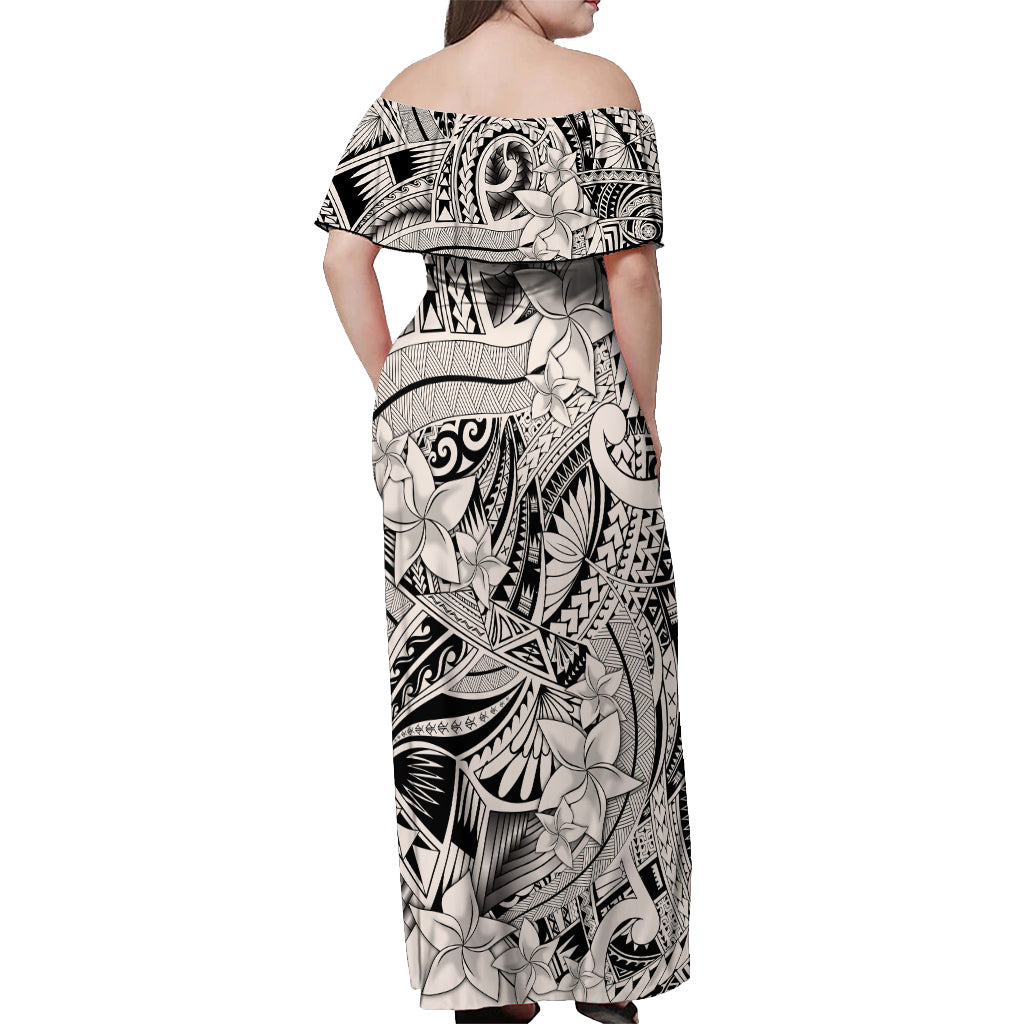 Polynesia Off Shoulder Maxi Dress Tribal Polynesian Spirit With Beige Pacific Flowers LT9 - Polynesian Pride