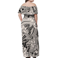Polynesia Off Shoulder Maxi Dress Tribal Polynesian Spirit With Beige Pacific Flowers LT9 - Polynesian Pride