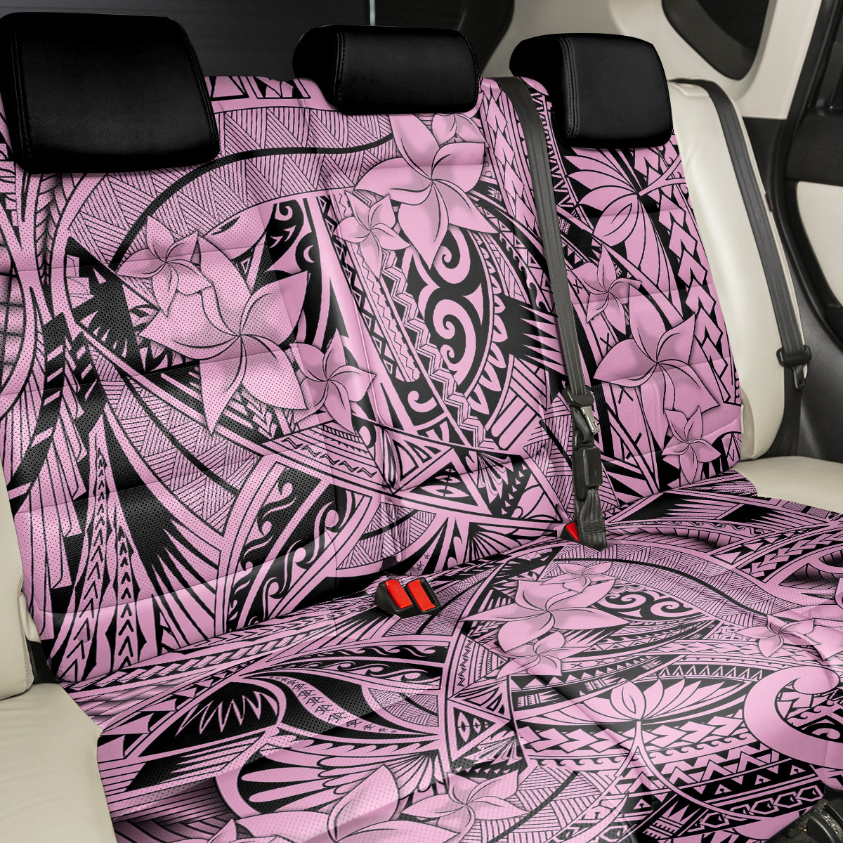 Polynesia Back Car Seat Cover Tribal Polynesian Spirit With Pink Pacific Flowers LT9 - Polynesian Pride
