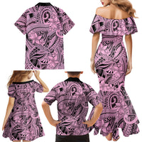 Polynesia Family Matching Mermaid Dress and Hawaiian Shirt Tribal Polynesian Spirit With Pink Pacific Flowers LT9 - Polynesian Pride