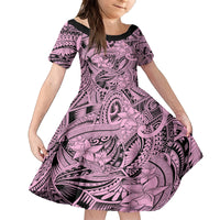 Polynesia Family Matching Puletasi Dress and Hawaiian Shirt Tribal Polynesian Spirit With Pink Pacific Flowers LT9 Daughter's Dress Pink - Polynesian Pride