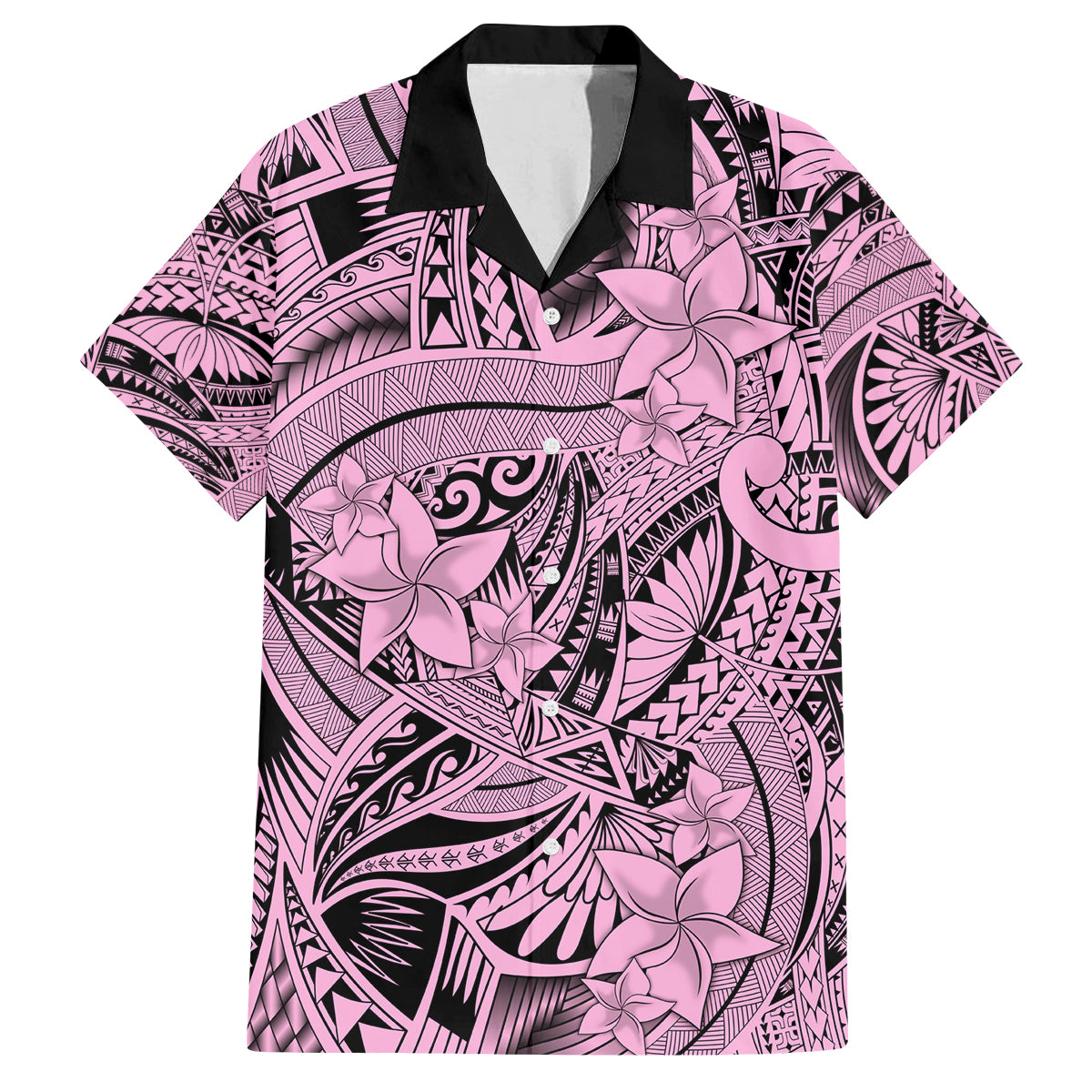 Polynesia Family Matching Puletasi Dress and Hawaiian Shirt Tribal Polynesian Spirit With Pink Pacific Flowers LT9 Dad's Shirt - Short Sleeve Pink - Polynesian Pride