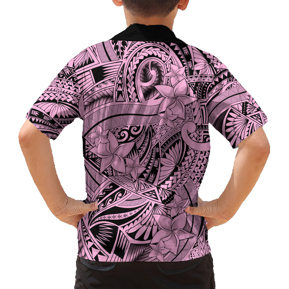 Polynesia Kid Hawaiian Shirt Tribal Polynesian Spirit With Pink Pacific Flowers LT9 - Polynesian Pride