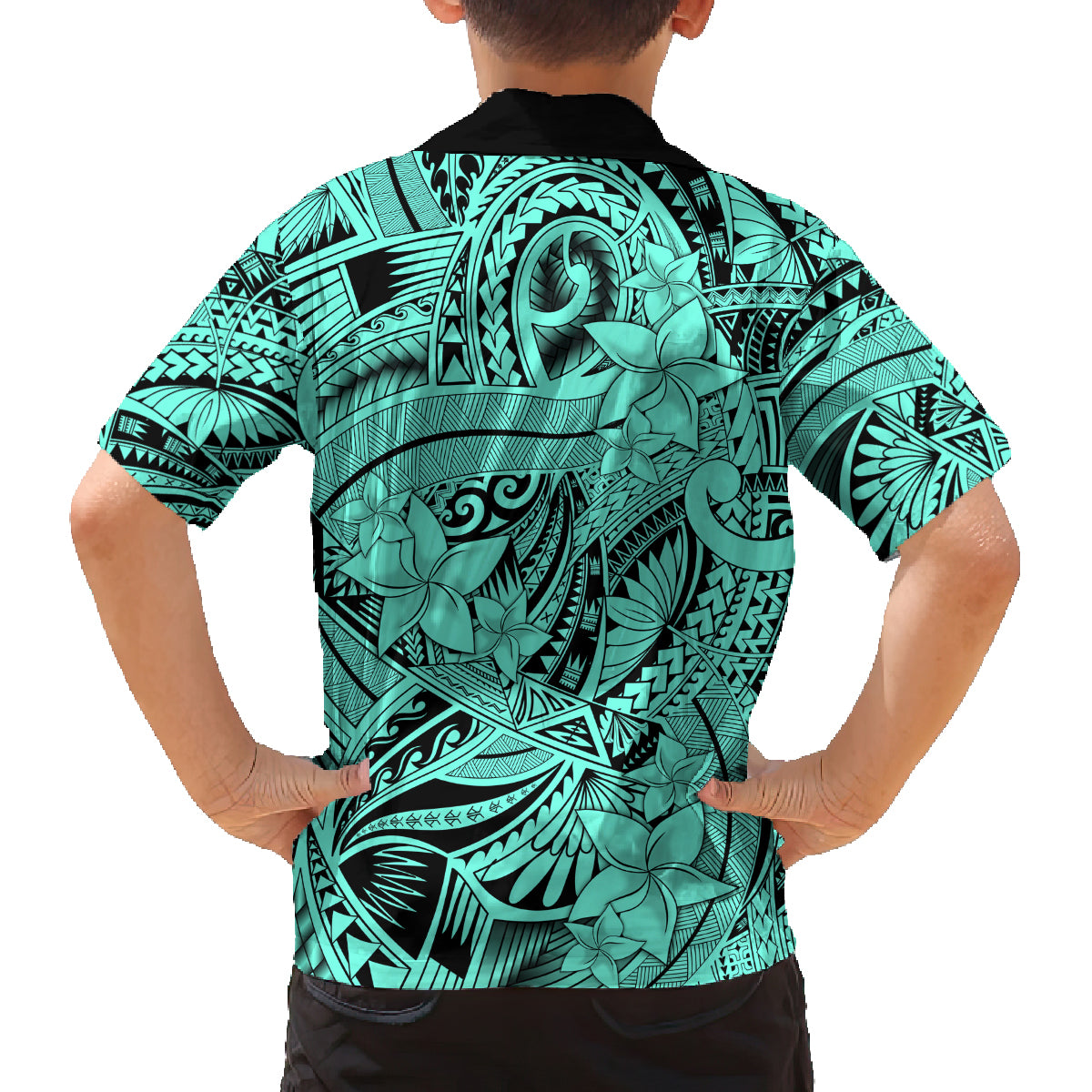 Polynesia Family Matching Off Shoulder Maxi Dress and Hawaiian Shirt Tribal Polynesian Spirit With Teal Pacific Flowers LT9 - Polynesian Pride