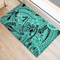 Polynesia Rubber Doormat Tribal Polynesian Spirit With Teal Pacific Flowers LT9 - Polynesian Pride