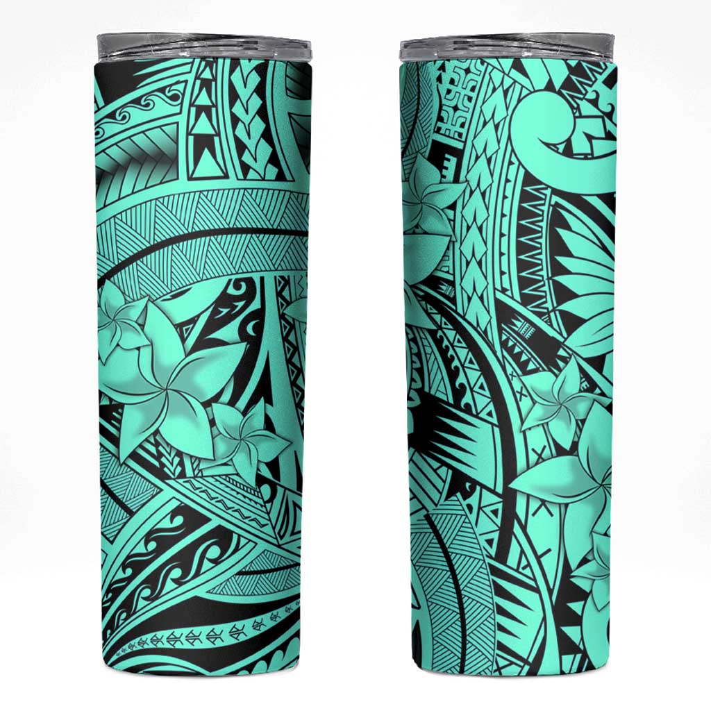 Teal Pacific Flowers Tribal Polynesian Spirit Skinny Tumbler LT9 Teal - Polynesian Pride