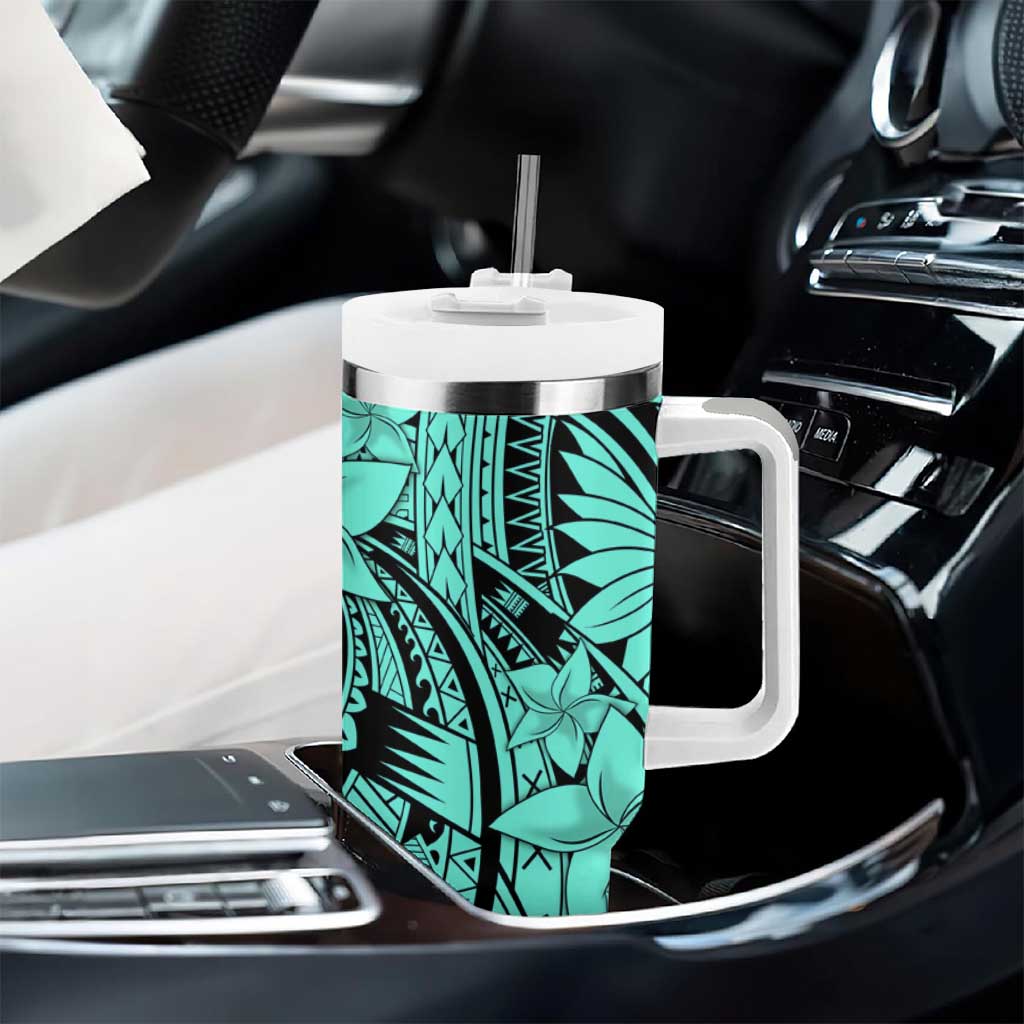 Teal Pacific Flowers Tribal Polynesian Spirit Tumbler With Handle