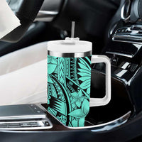 Teal Pacific Flowers Tribal Polynesian Spirit Tumbler With Handle