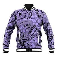 Polynesia Baseball Jacket Tribal Polynesian Spirit With Violet Pacific Flowers LT9 Unisex Violet - Polynesian Pride
