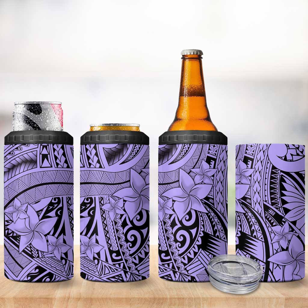 Violet Pacific Flowers Tribal Polynesian Spirit 4 in 1 Can Cooler Tumbler