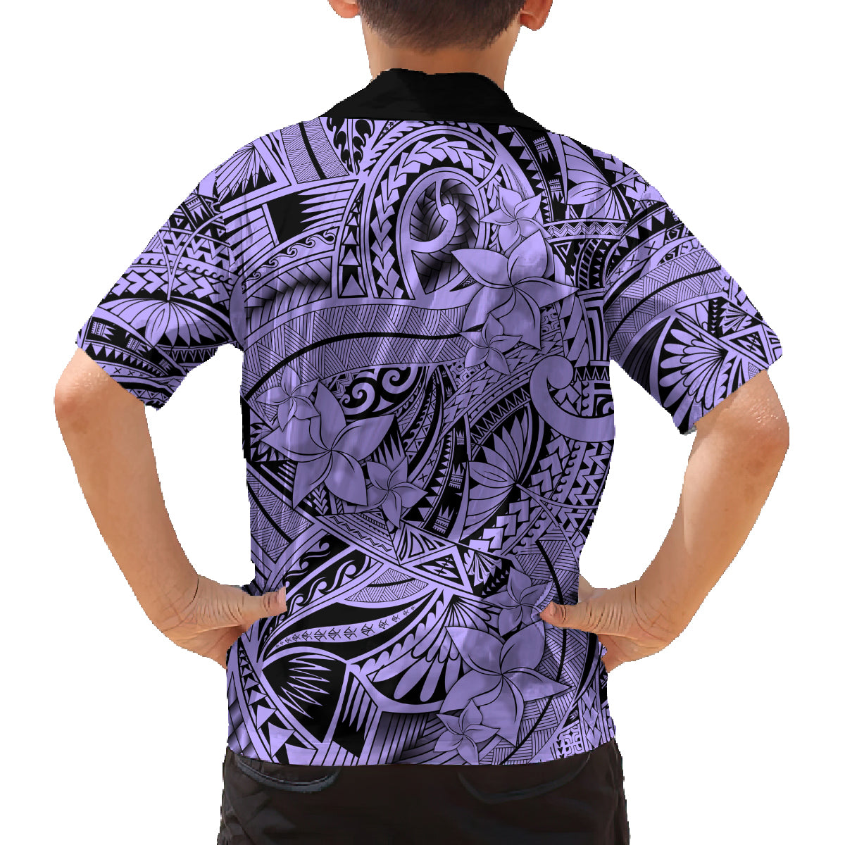 Polynesia Family Matching Off Shoulder Short Dress and Hawaiian Shirt Tribal Polynesian Spirit With Violet Pacific Flowers LT9 - Polynesian Pride