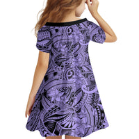Polynesia Family Matching Off Shoulder Short Dress and Hawaiian Shirt Tribal Polynesian Spirit With Violet Pacific Flowers LT9 - Polynesian Pride