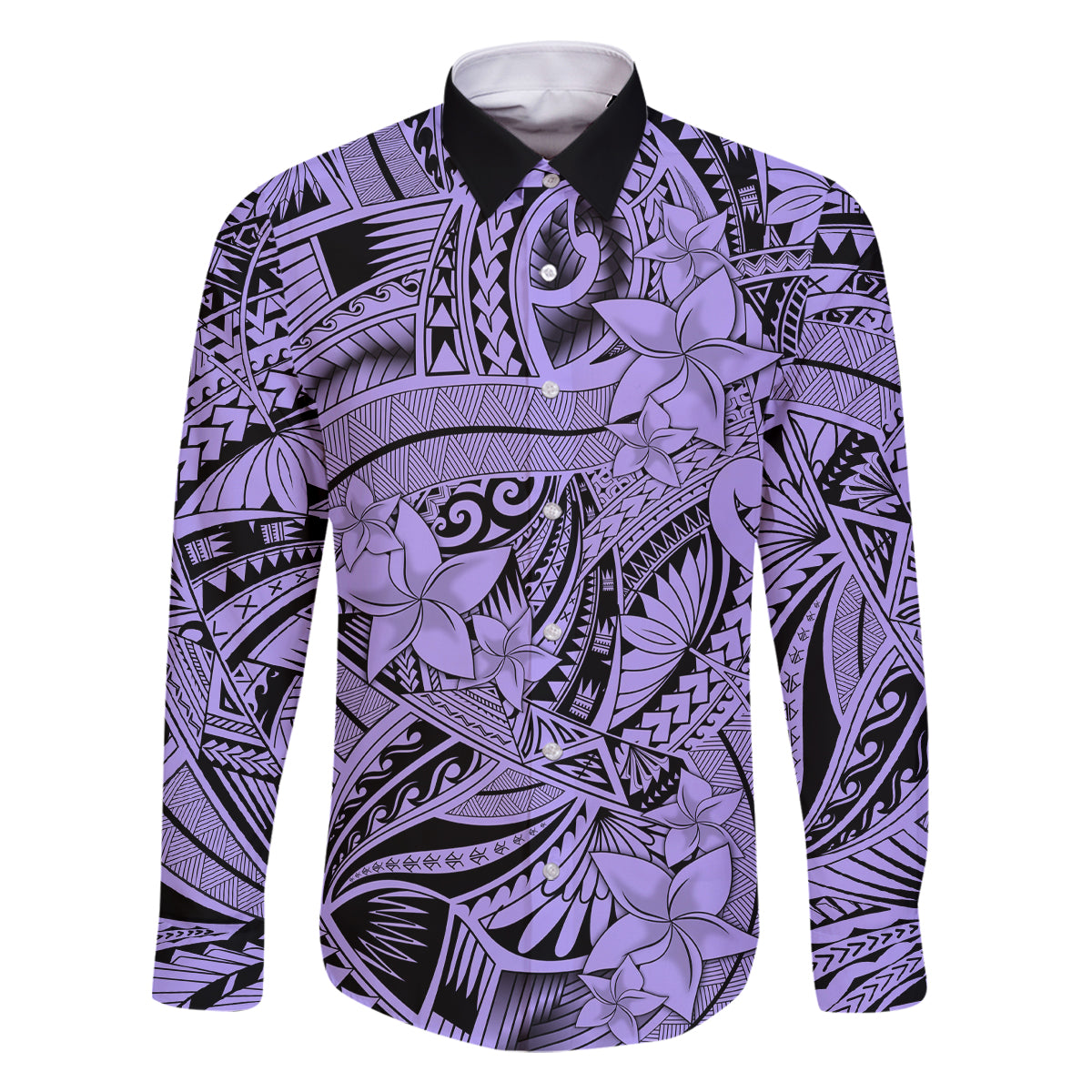 Polynesia Family Matching Summer Maxi Dress and Hawaiian Shirt Tribal Polynesian Spirit With Violet Pacific Flowers LT9 Dad's Shirt - Long Sleeve Violet - Polynesian Pride