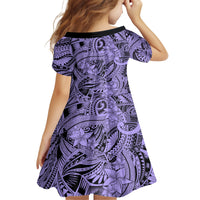 Polynesia Kid Short Sleeve Dress Tribal Polynesian Spirit With Violet Pacific Flowers LT9 - Polynesian Pride