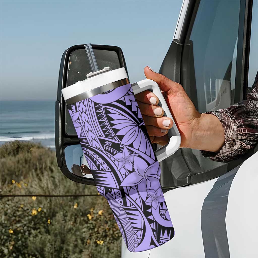 Violet Pacific Flowers Tribal Polynesian Spirit Tumbler With Handle