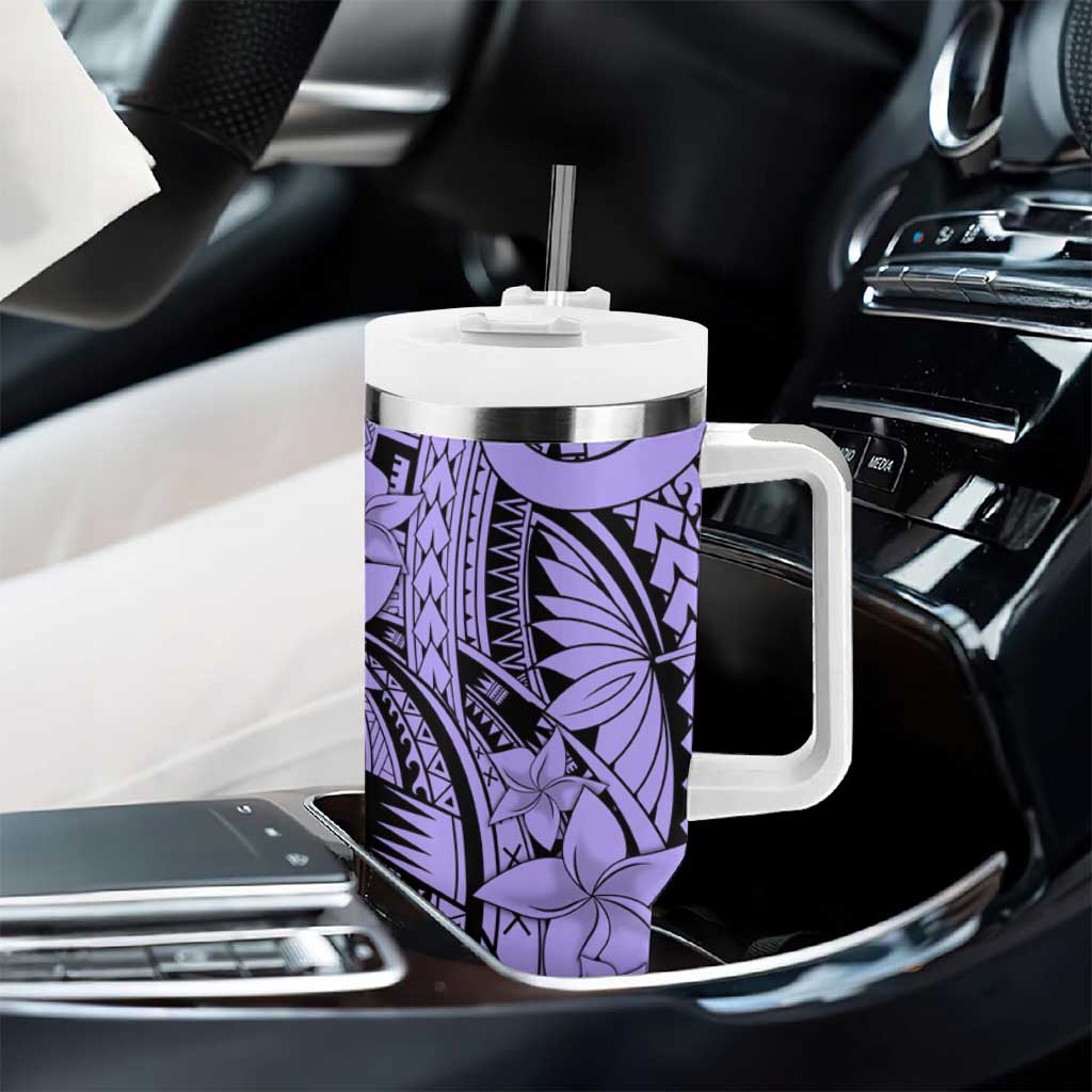 Violet Pacific Flowers Tribal Polynesian Spirit Tumbler With Handle