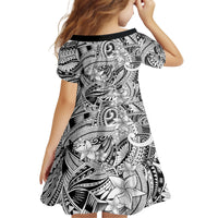 Polynesia Kid Short Sleeve Dress Tribal Polynesian Spirit With White Pacific Flowers LT9 - Polynesian Pride