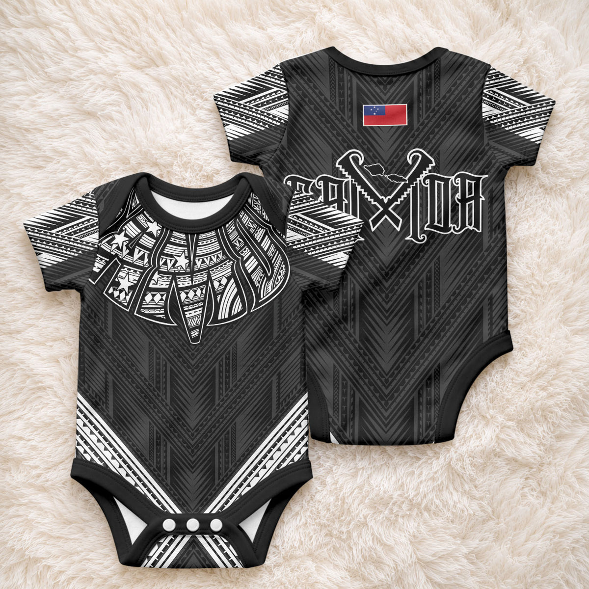 Black Samoa Tribal Chest Tattoo Baby Onesie LT9 - Polynesian Pride