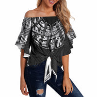Black Samoa Tribal Chest Tattoo Off Shoulder Wrap Waist Top LT9 Black - Polynesian Pride