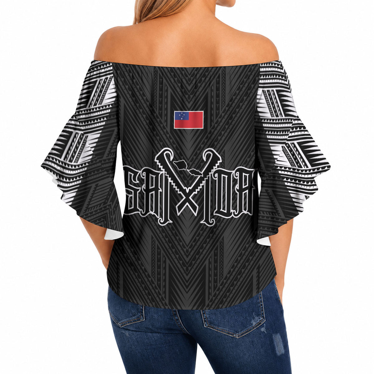 Black Samoa Tribal Chest Tattoo Off Shoulder Wrap Waist Top LT9 - Polynesian Pride