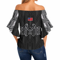 Black Samoa Tribal Chest Tattoo Off Shoulder Wrap Waist Top LT9 - Polynesian Pride