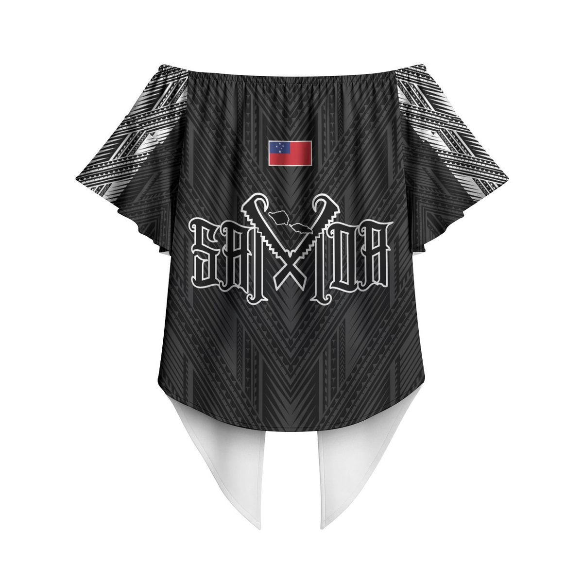 Black Samoa Tribal Chest Tattoo Off Shoulder Wrap Waist Top LT9 - Polynesian Pride