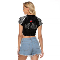 Black Samoa Tribal Chest Tattoo Raglan Cropped T Shirt LT9 - Polynesian Pride