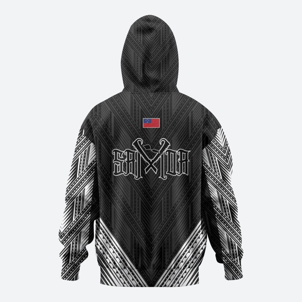 Black Samoa Tribal Chest Tattoo Zip Hoodie LT9 - Polynesian Pride