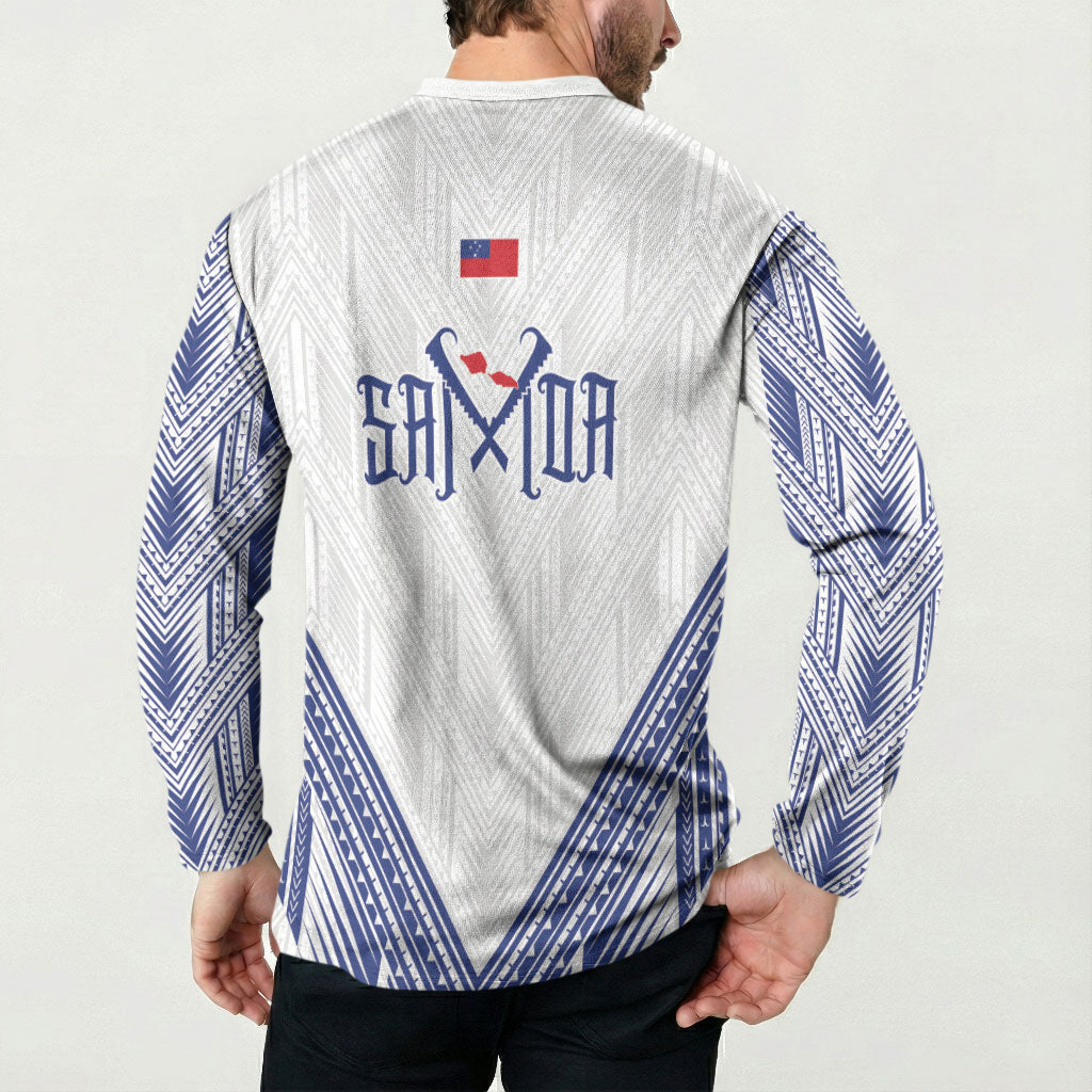 White Samoa Tribal Chest Tattoo Button Sweatshirt LT9 - Polynesian Pride