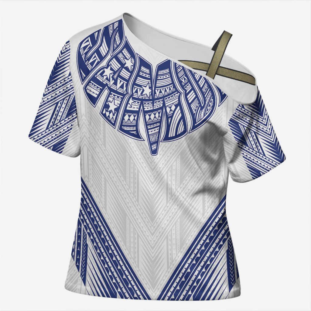 White Samoa Tribal Chest Tattoo Cross Shoulder Shirt LT9 Female White - Polynesian Pride